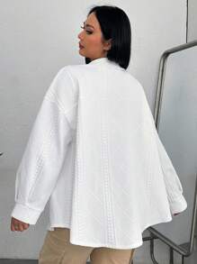 SHEIN EZwear Talla grande Abrigo de hombros caídos con bolsillo con solapa con botón delantero