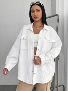 SHEIN EZwear Talla grande Abrigo de hombros caídos con bolsillo con solapa con botón delantero