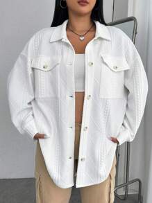 SHEIN EZwear Talla grande Abrigo de hombros caídos con bolsillo con solapa con botón delantero