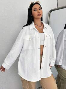 SHEIN EZwear Talla grande Abrigo de hombros caídos con bolsillo con solapa con botón delantero