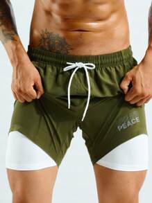 Surfspeed Men Letter Graphic Drawstring Waist Swim Trunks