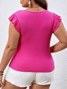 SHEIN VCAY Plus Ruffle Trim Tee - Hot Pink - View 2