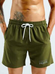 Surfspeed Men Letter Graphic Drawstring Waist Swim Trunks