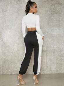 SHEIN SXY 字母補丁細節拼接側邊接縫衛褲 - 黑與白 - 查看 2