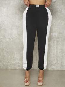 SHEIN SXY 字母補丁細節拼接側邊接縫衛褲 - 黑與白 - 查看 5