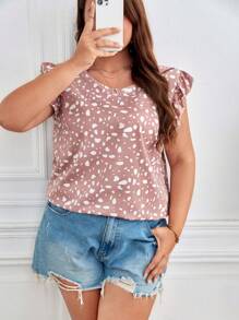 SHEIN Frenchy 大碼滿版印花後綁帶荷葉邊襯衫 - 粉色 - 查看 6