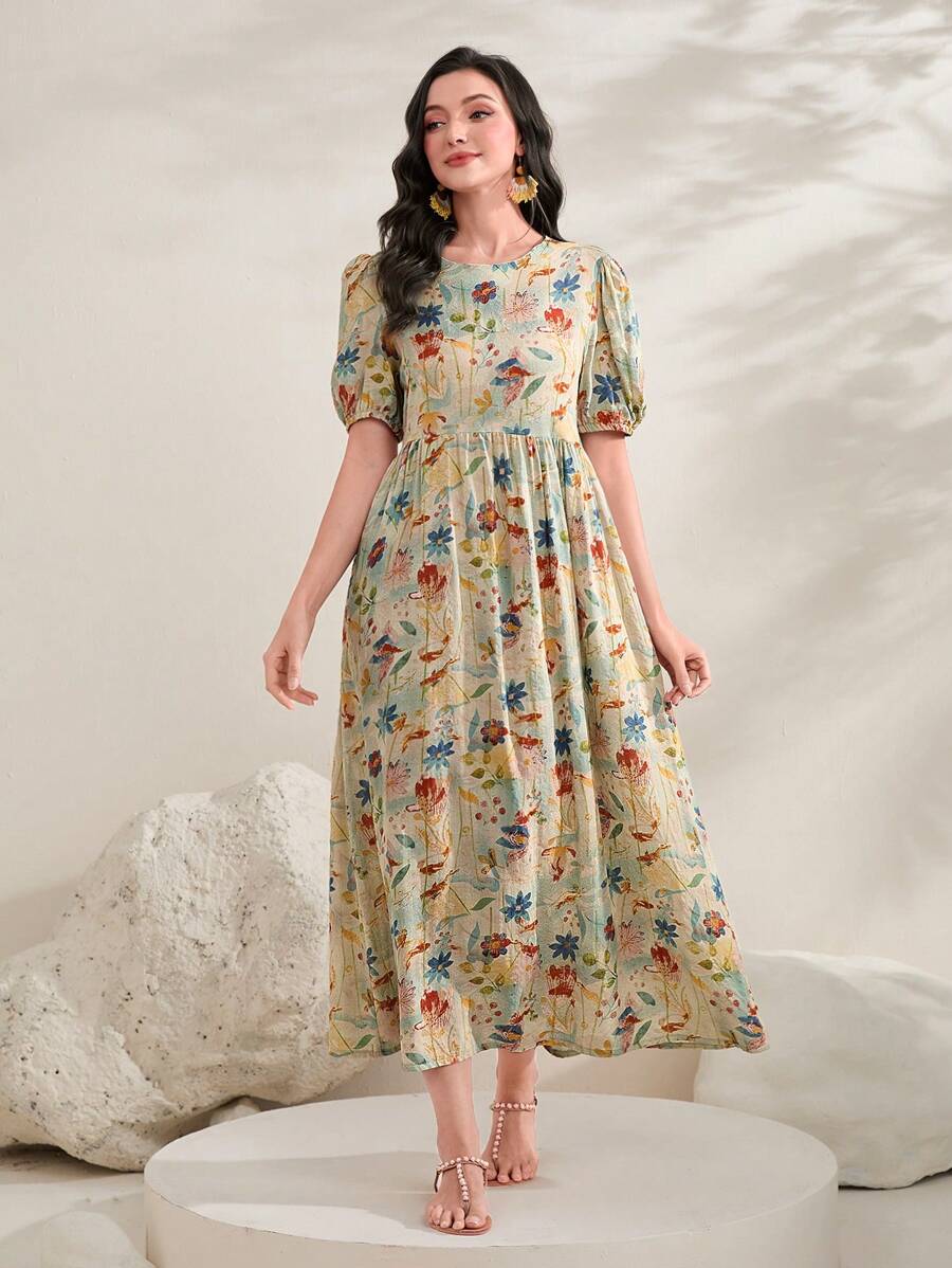 Mulvari 印花泡泡袖娃娃裙 - 彩色 - 查看 1