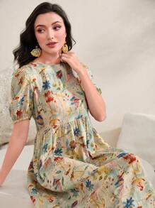 Mulvari 印花泡泡袖娃娃裙 - 彩色 - 查看 3