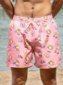 Manfinity Men Cartoon Graphic Drawstring Waist Swim Trunks