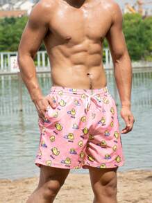 Manfinity Men Cartoon Graphic Drawstring Waist Swim Trunks