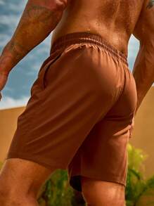 Surfspeed 男士素色腰部抽繩泳褲 - 咖啡棕 - 查看 2