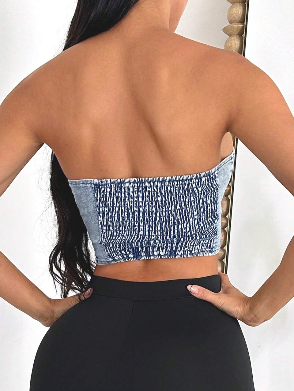 Button Side Crop Tube Denim Top