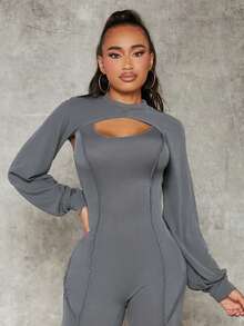 SHEIN SXY 素色超短版運動衫 - 深灰色 - 查看 4