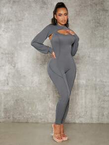 SHEIN SXY 素色超短版運動衫 - 深灰色 - 查看 3