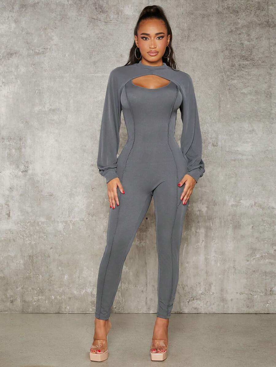 SHEIN SXY 素色超短版運動衫 - 深灰色 - 查看 1