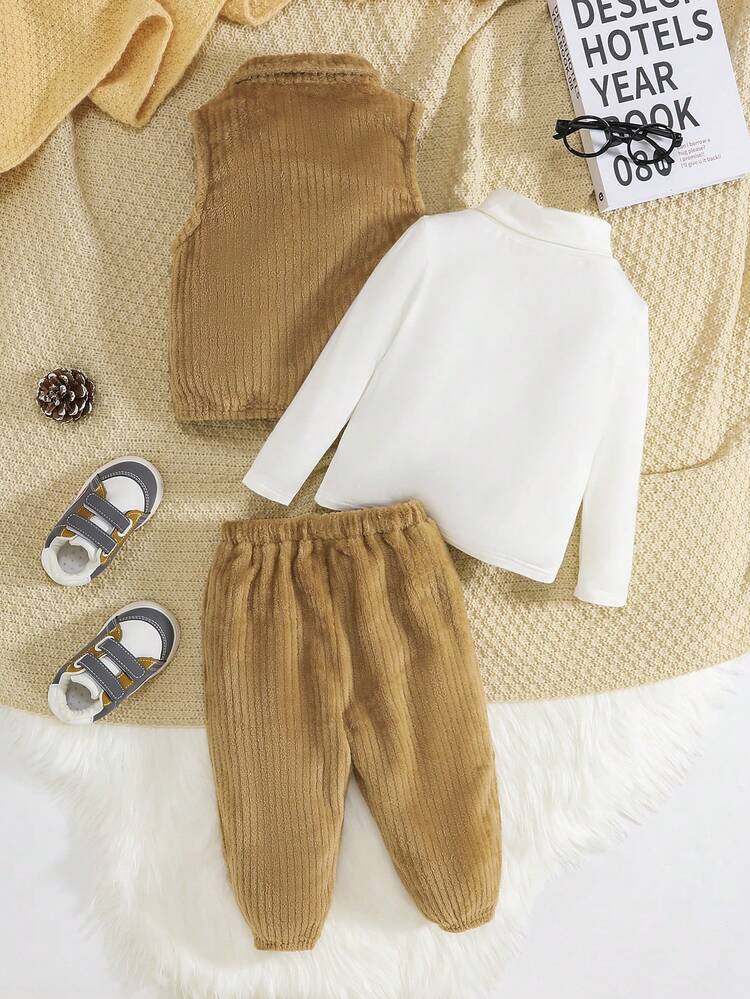 Baby Boy Flannel Vest Jacket & Pants & Tee