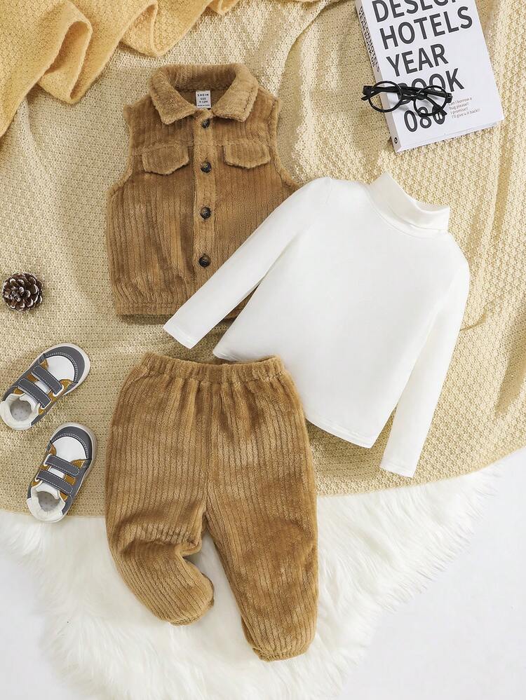 Baby Boy Flannel Vest Jacket & Pants & Tee