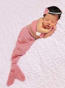 Bébé Fille 3 pièces Set Photographique À Applique Fleurie Queue De Sirène