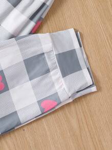 Tween Girl Cartoon & Letter Graphic Tee & Plaid Pants PJ Set - White - View 5