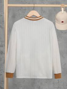 SHEIN 男大童休閒翻領半門襟針織 Polo 衫 - 白色 - 查看 2