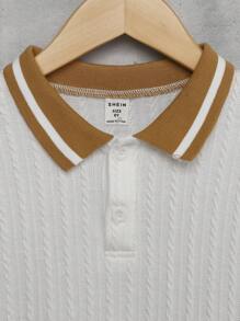 SHEIN 男大童休閒翻領半門襟針織 Polo 衫 - 白色 - 查看 6