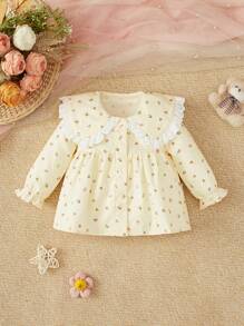 SHEIN Newborn Baby Girls Cute Floral Print Ruffled Collar Front Button Woven Blouse - Multicolor - View 1