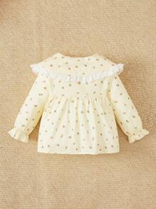 SHEIN Newborn Baby Girls Cute Floral Print Ruffled Collar Front Button Woven Blouse - Multicolor - View 2