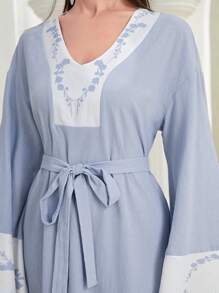 Mulvari Contrast Lace Trumpet Sleeve Belted Dress