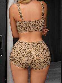 Leopard Print Bra & Boyshorts Lingerie Set - Multicolor - View 1