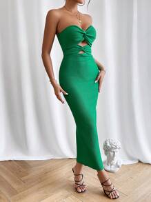 Firerie 前扭結鏤空抹胸連衣裙 - 綠色 - 查看 3