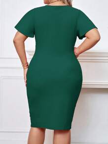 SHEIN Privé Hơn áo tay bướm Nút phía trước Váy bodycon - Màu xanh lá cây đậm - Xem 2