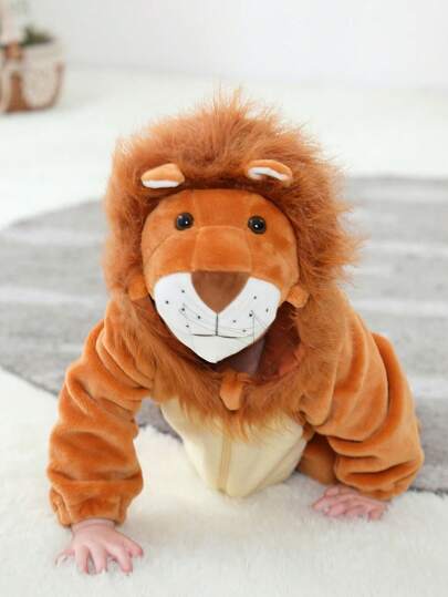SHEIN Playful Pals Đứa bé gái Thiết kế 3D 	
Fuzzy Bảng áo có mũ Trang phục áo liền quần