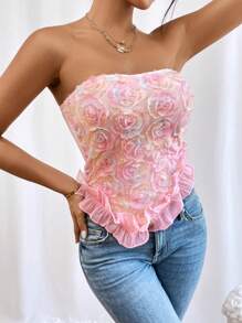 SHEIN Privé Top bandeau aplique ribete con fruncido bajo pañuelo - Rosa Pálido - Ver 4