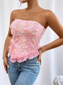 SHEIN Privé Top bandeau aplique ribete con fruncido bajo pañuelo - Rosa Pálido - Ver 5