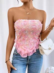 SHEIN Privé Top bandeau aplique ribete con fruncido bajo pañuelo - Rosa Pálido - Ver 2