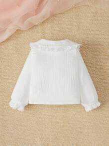 SHEIN Newborn Baby Girls' Cute Peter Pan Collar Lace-Trimmed Long Sleeve Top