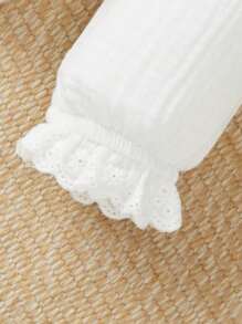 SHEIN Newborn Baby Girls' Cute Peter Pan Collar Lace-Trimmed Long Sleeve Top