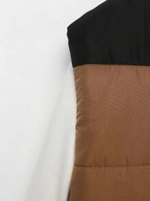SHEIN Chàng trai trẻ Giải trí Và Linh hoạt 1 Miếng áo có mũ Áo vest Với Slogan Cắt dán , Dây kéo Chi tiết , Và Đệm Đối với Mùa Thu /đông - màu nâu - Xem 4