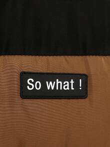 SHEIN Chàng trai trẻ Giải trí Và Linh hoạt 1 Miếng áo có mũ Áo vest Với Slogan Cắt dán , Dây kéo Chi tiết , Và Đệm Đối với Mùa Thu /đông - màu nâu - Xem 5