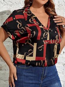 SHEIN LUNE 大碼字母圖案蝙蝠袖襯衫 - 彩色 - 查看 4