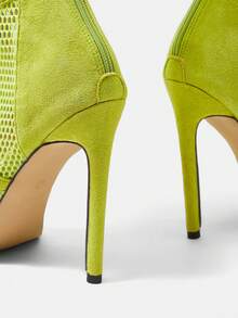 SheIn SXY Women Hollow Design Peep Toe Stiletto Heeled Sandal Boots, Funky Mesh Fashion Boots - Green - View 5