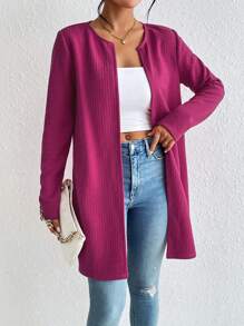 SHEIN Essnce Chất rắn Mở Mặt trước áo - Màu tím - Xem 3