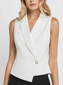BizChic Women's White Sleeveless Metal Button Blazer Jacket, Elegant Office Wear