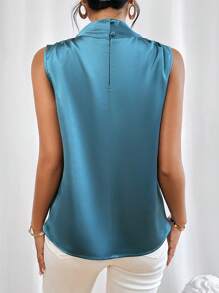 SHEIN Privé Solid Draped Collar Blouse