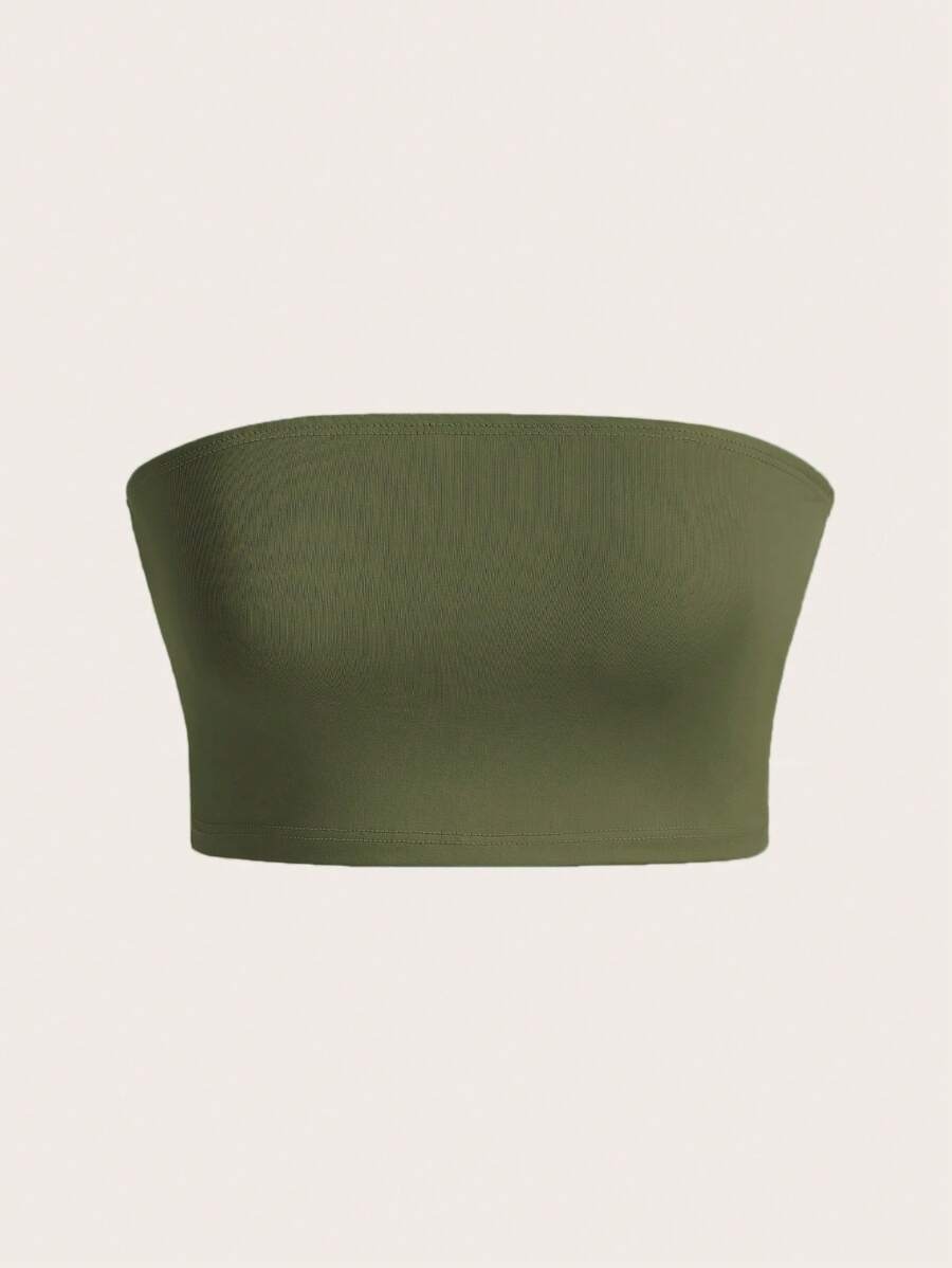 SHEIN BASICS Top tubo crop unicolor - Verde militar - Ver 1