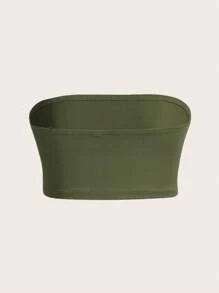 SHEIN BASICS Top tubo crop unicolor - Verde militar - Ver 2