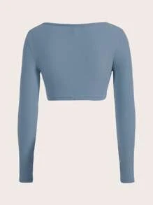 SHEIN BASICS 大圓領條紋針織短款上衣 - 霧霾藍 - 查看 2