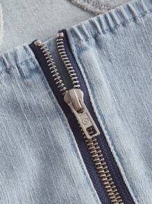 SHEIN MOD 大碼褶邊肩上打結緊身上衣牛仔吊帶上衣