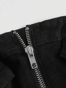 SHEIN MOD Plus Zip Up Tube Denim Top - Black - View 4