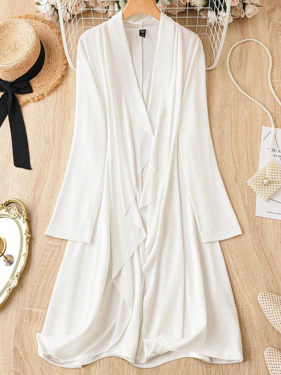 SHEIN LUNE 大碼青果領開門襟外套 - 白色 - 查看 1